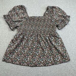 Shein Curve Ditsy Floral‎ Print Blouse Womans 4X Smocking Peasant Boho Hippie